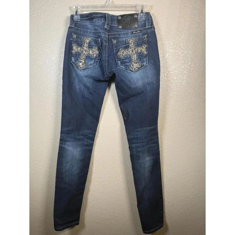 Miss Me Skinny Jeans Womens‎ Size 27 Embellished Rhinestone Signature Rise
